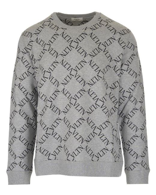 Valentino Gray Vltn Grid Crew-neck Sweatshirt for men