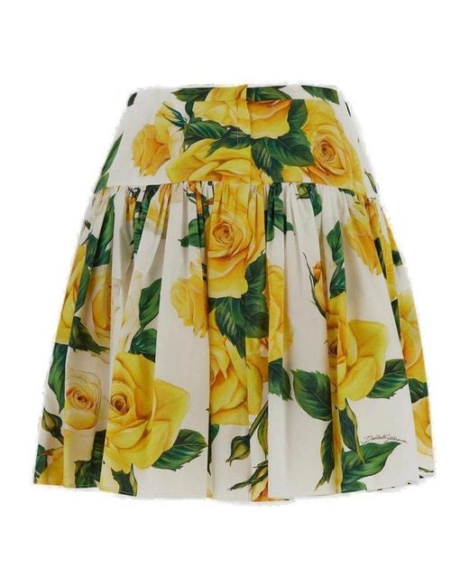 Dolce & Gabbana Yellow Floral Printed Mini Skirt