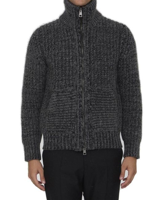 Roberto Collina Gray Zip-up Knit Sweater for men