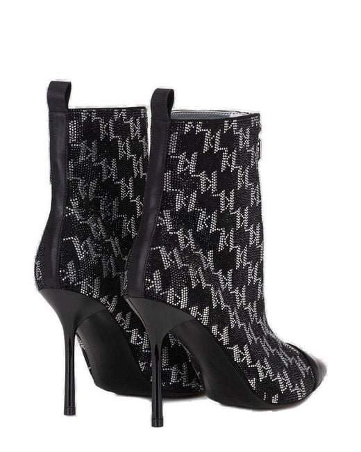 Karl Lagerfeld Black Logo Embellished Pointed-toe Boots