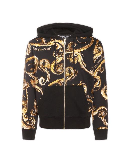 Versace Jeans Couture Black Barocco-Printed Jersey Hoodie for men