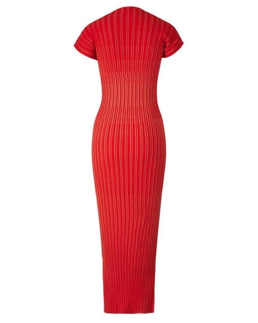 Balmain Red Striped Knitted Maxi Dress