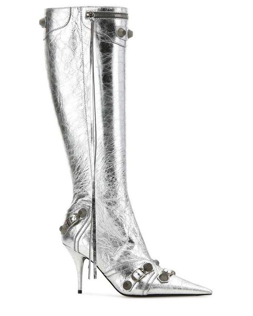 Balenciaga White Cagole Pointed-toe Metallized Boots