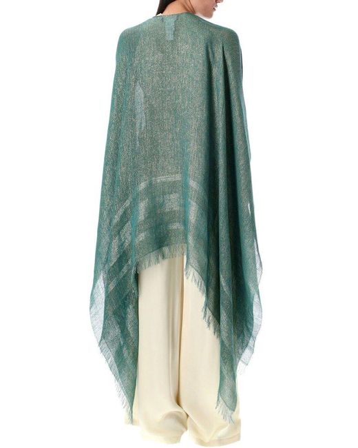 Fabiana Filippi Green Cape With Lurex Detail And Fringed Edges