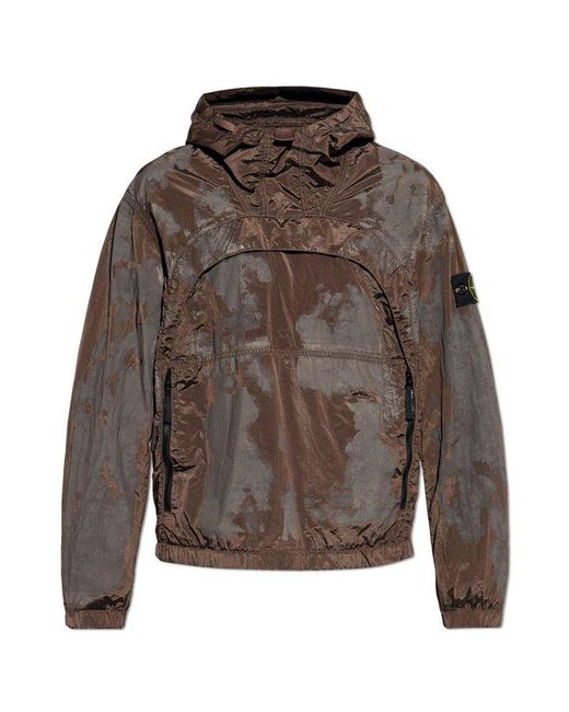Stone Island Brown Logo Patch Hooded Jacket for men