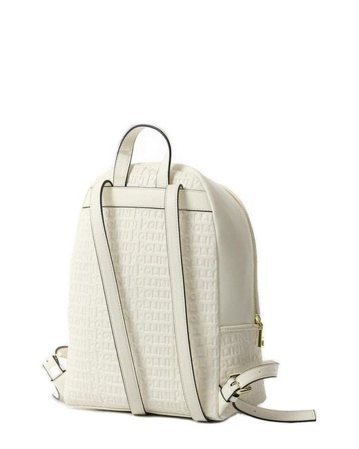 Pollini White Allover Monogram Embossed Zip-Around Backpack