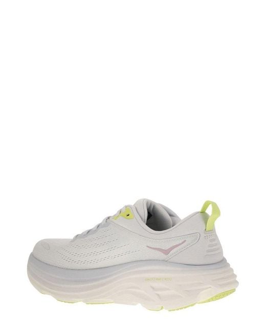 Hoka One One White Bondi 8 Lace-Up Sneakers