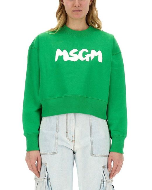 MSGM Green Sweatshirt With Logo
