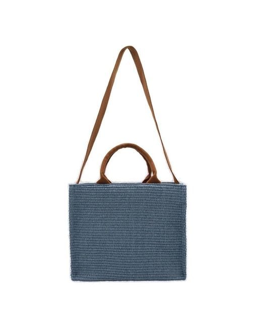 Marni Blue Logo Embroidered Woven Tote Bags