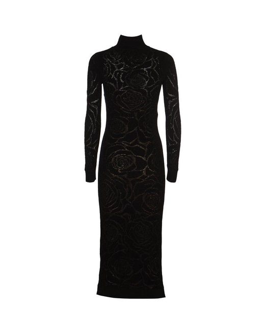 Alberta Ferretti Black High-neck Longsleeved Knit Dress