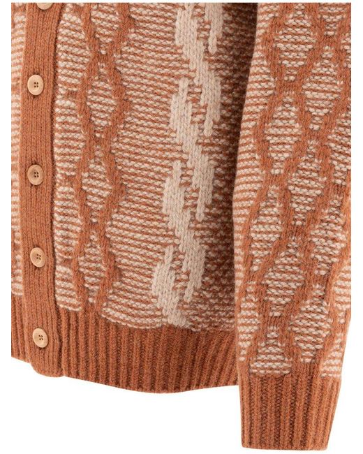 Beams Plus Brown Patterned Knit Cardigan for men