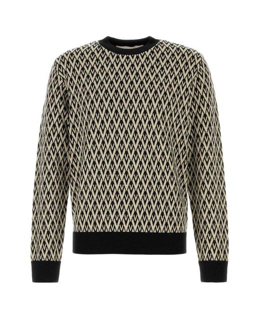 Valentino Black Toute La V Jacquard Crewneck Jumper for men