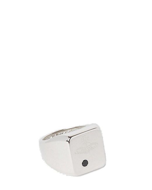 Vivienne Westwood White Carlo Signet Logo Engraved Ring for men