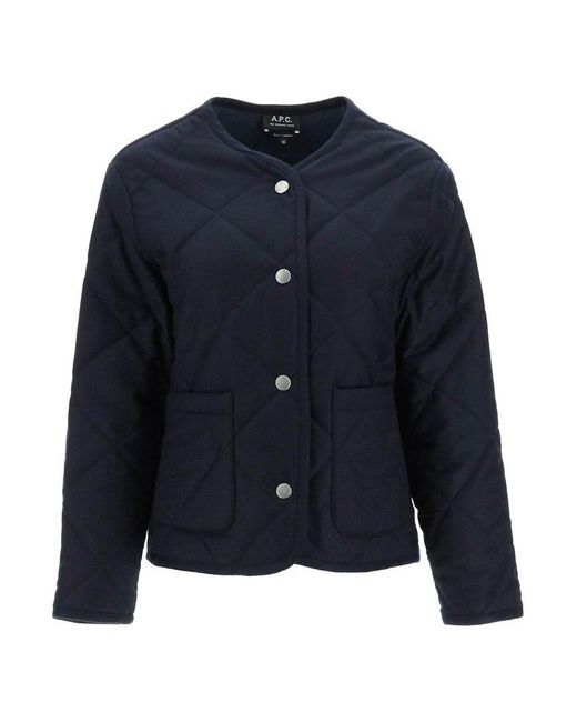 A.P.C. Blue 'claire' Blouson In Quilted Wool