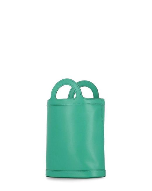 Marni Green Logo Detailed Open Top Bucket Bag