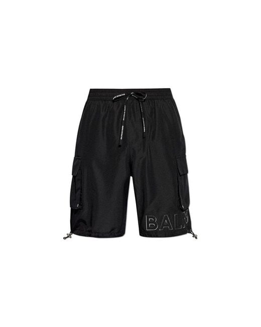 Balmain Black Logo Embellished Swim Shorts for men