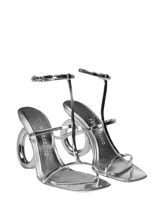 Ferragamo Metallic Elina Gancini Heeled Sandals