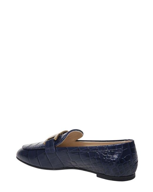 Tod's Blue Kate Embossed Logo Plaque Loafers