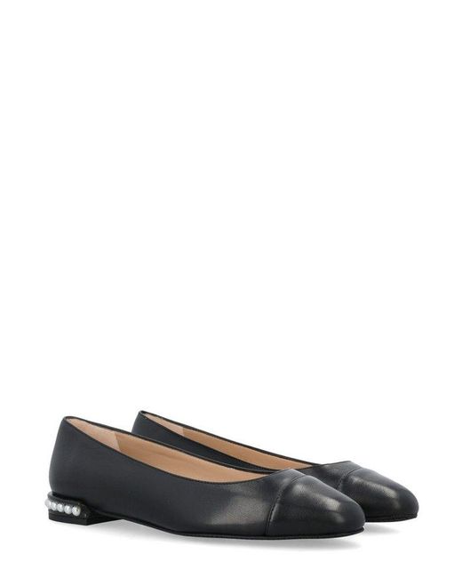 Stuart Weitzman Black Embellished Slip-on Flat Shoes
