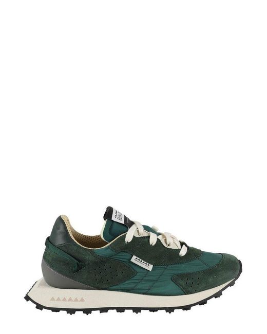 RUN OF Green Panelled Lace-up Sneakers for men