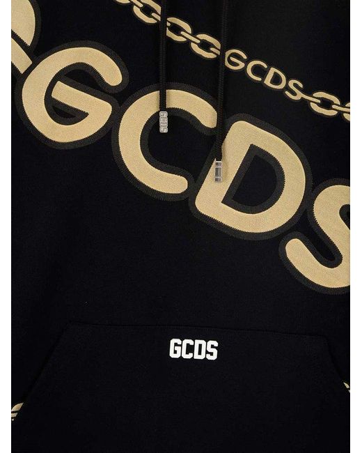 Gcds Blue Logo Printed Drawstring Hoodie for men