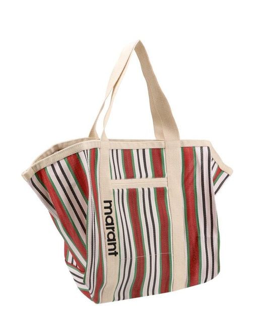 Isabel Marant Red Darwen Striped Top Handle Bag