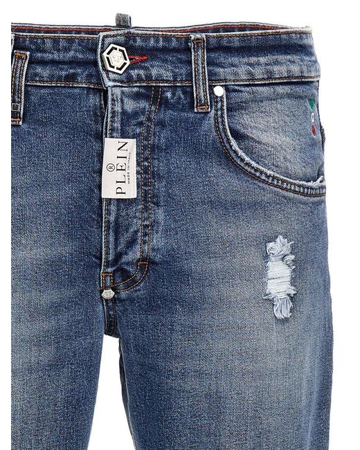 Philipp Plein Blue Distressed Mid-rise Jeans for men