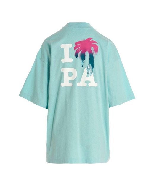 Palm Angels Blue T-shirt 'i Love Pa'