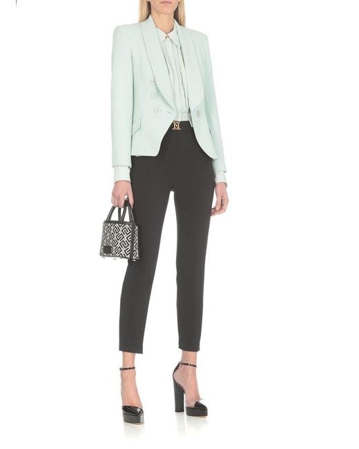 Elisabetta Franchi Green Ruched Cropped Blouse