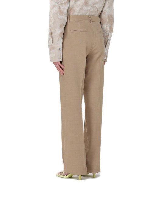 MSGM Natural Straight-Leg Pleated Tailored Trousers