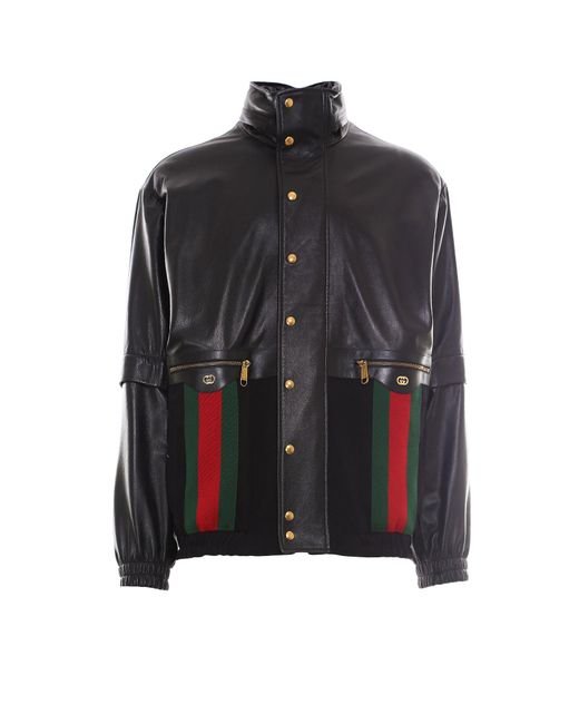 gucci leather jacket with web