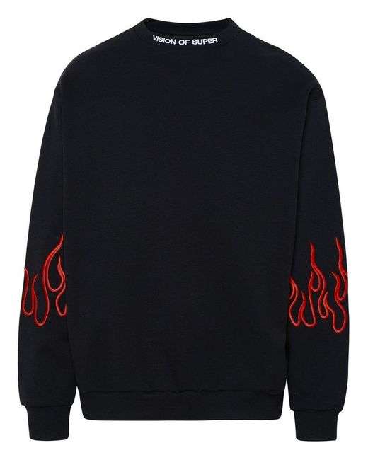 Vision Of Super Blue Flame Embroidered Crewneck Sweatshirt for men