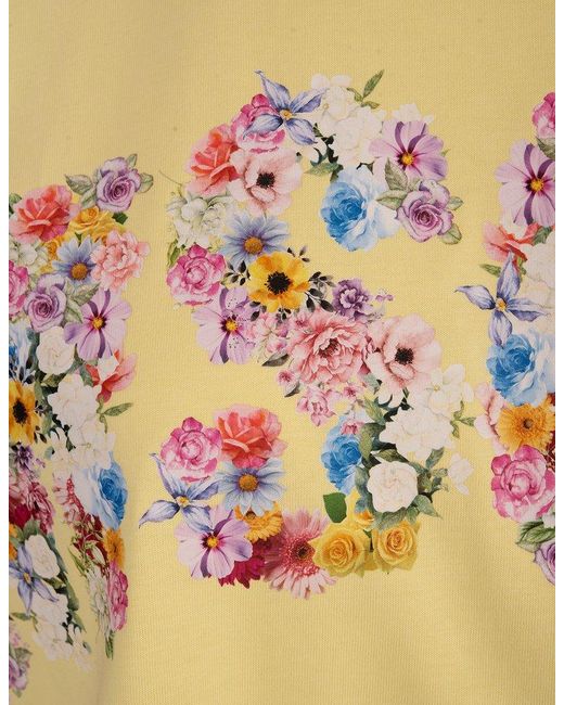 MSGM Yellow T-Shirt With Floral College Logo