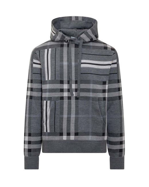 Burberry Gray Check Striped Jacquard Hoodie for men