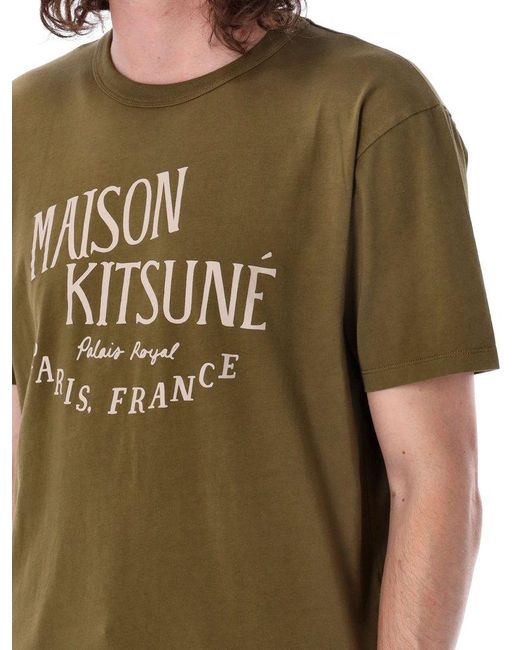 Maison Kitsuné Green Logo Printed Crewneck T-shirt for men