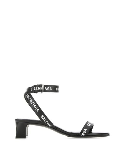 Balenciaga Black & White Allover Logo Strap Sandals
