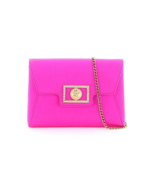 Versace Pink La Medusa Embellished Chain-link Clutch Bag