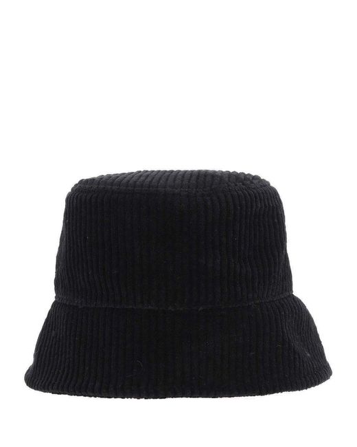 Jil Sander Black Velvet Ribbed Bucket Hat with Brim