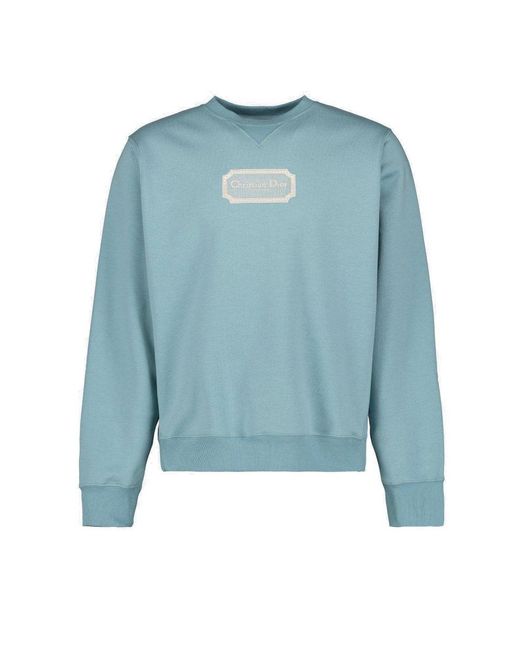 Dior Blue Logo Patch Round-neck Sweater for men