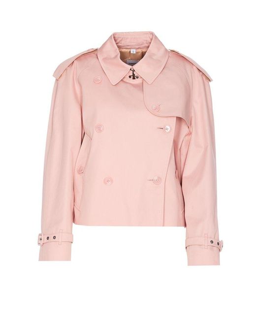 Burberry Gabardine Cropped Trench Coat in Pink | Lyst
