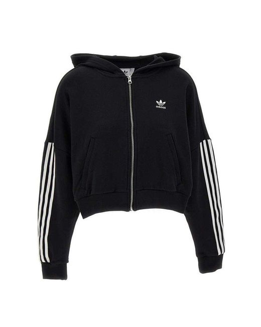 adidas Cotton Logo-embroidered Front Zip Hoodie in Black | Lyst Canada