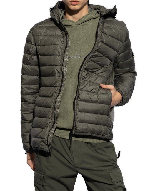 Stone Island Green Down Jacket With Logo, for men