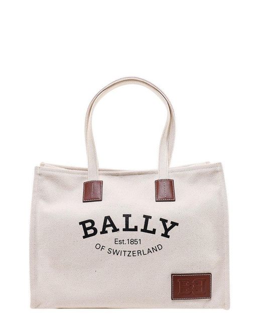 Bally Canvas Logo Print Tote Bag in Beige (Natural) | Lyst Australia