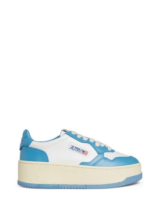 Autry Blue Medalist Logo Embroidered Platform Sneakers