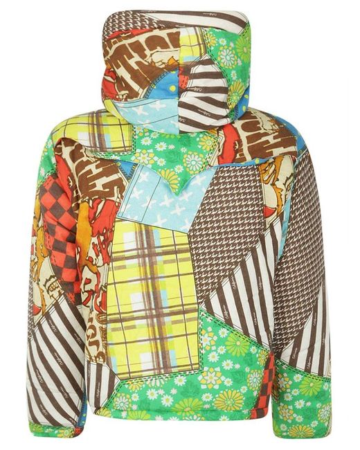 ERL Green Patchwork-Pattern Padded Zipped Jacket