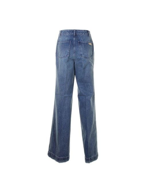 Michael Kors Blue Pintucked Wide-leg Jeans