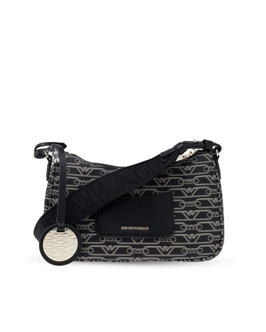 Flat nylon shoulder bag with all-over jacquard eagle | Emporio Armani