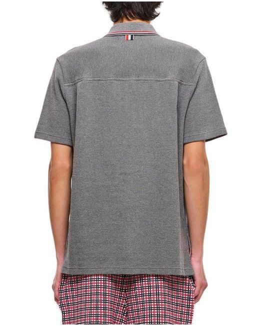 Thom Browne Gray Textured Short-sleeved Polo Shirt for men