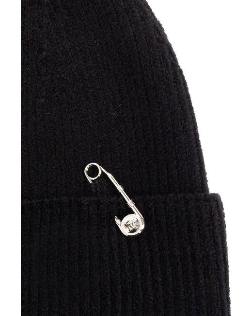 Versace Safety Pin Detailed Knit Beanie in Black Lyst