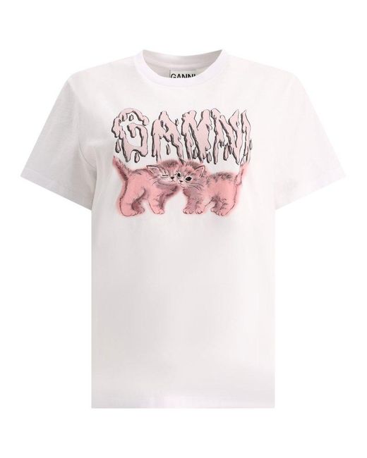気になる対象商品 Ganni Relaxed Cats T-shirt in Pink | Lyst トップス